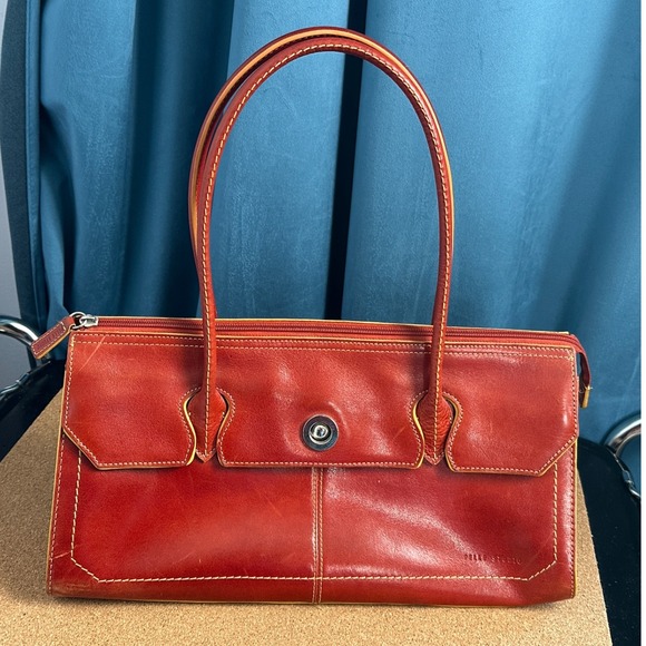 Y2K Wilsons Leather East West Bag Vintage Italian Leather Red Shoulder Purse - Picture 1 of 8